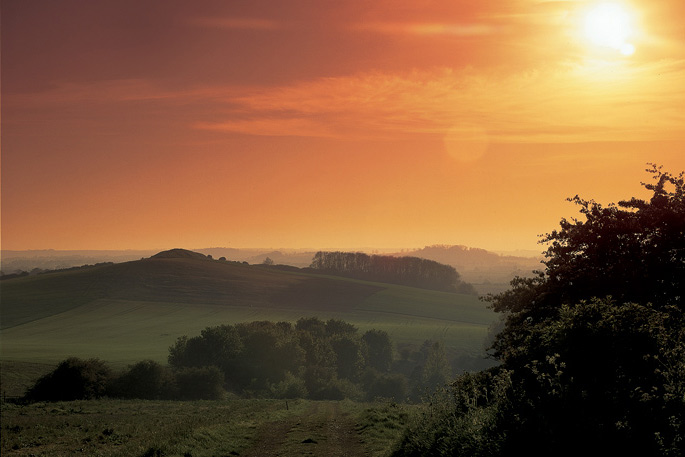 Sun setting over the Lincolnshire Wolds AONB